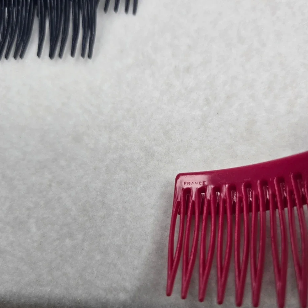 Vintage France Hair Side Tuck Combs Navy Blue Raspberry Plastic Accessory